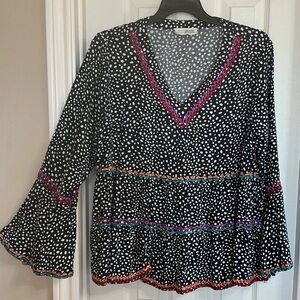 EUC! Savanna Jane  Black Polka Dot V-Neck Blouse SIZE 1X